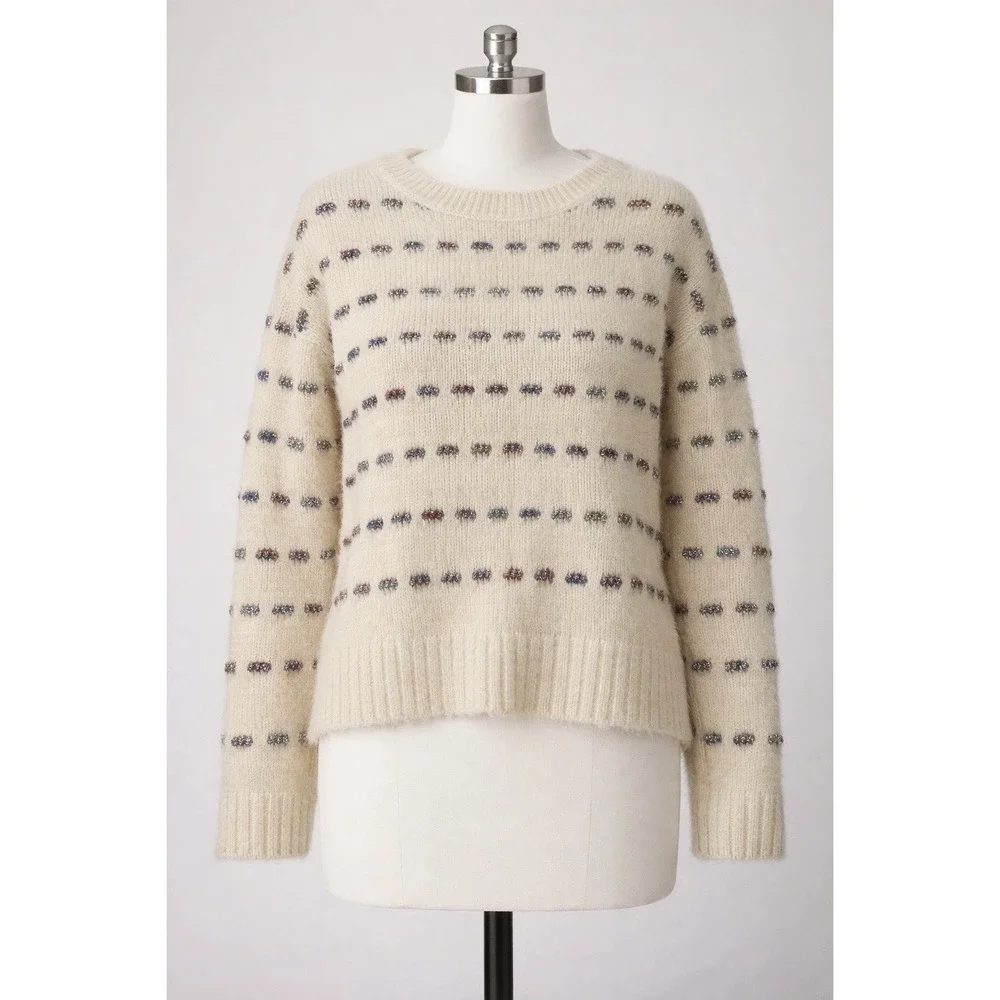 Moth Loft Silver Tinsel Yarn Oversized Sweater M Scandi Minimalist Pride Rainbow